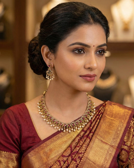 Gold plated American Diamond necklace set
