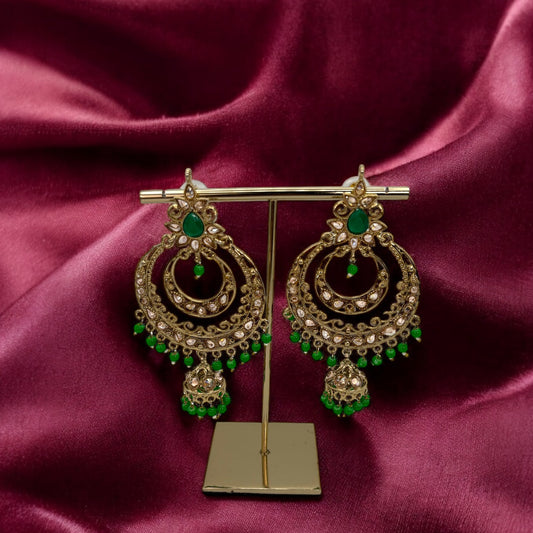 Emerald green polki chandbali