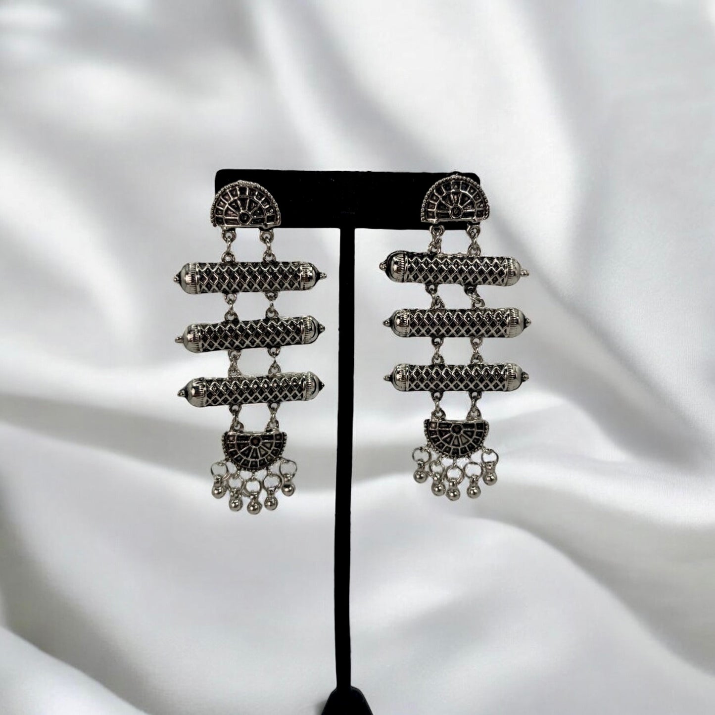 Silver oxidized long earrings