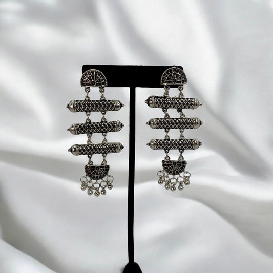 Silver oxidized long earrings