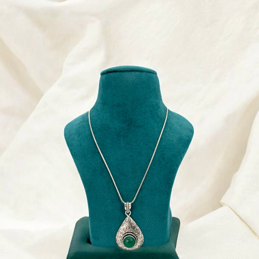 Silver oxidized long chain pendant necklace