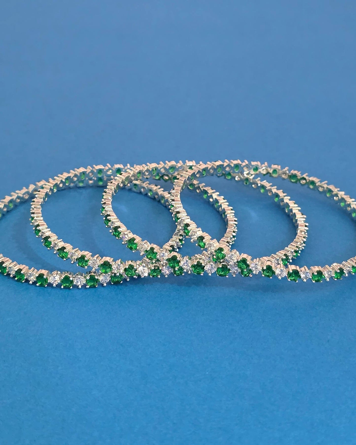 Silver plated green American Diamond bangles