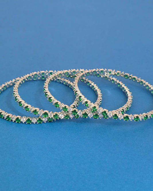 Silver plated green American Diamond bangles