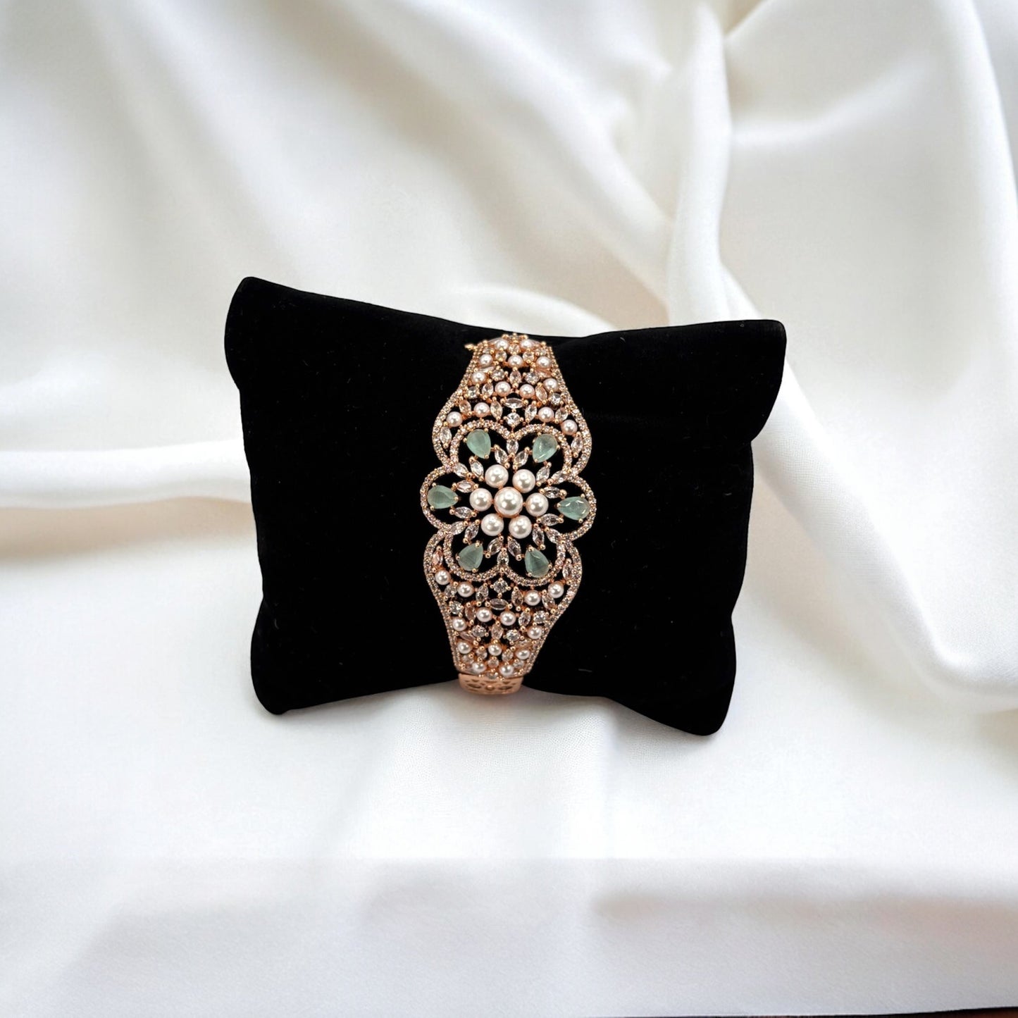 Rose gold plated pearls and American Diamond bracelet