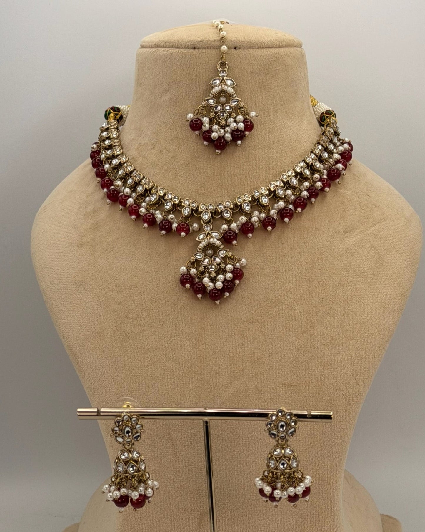 Mehndi plated kundan necklace set