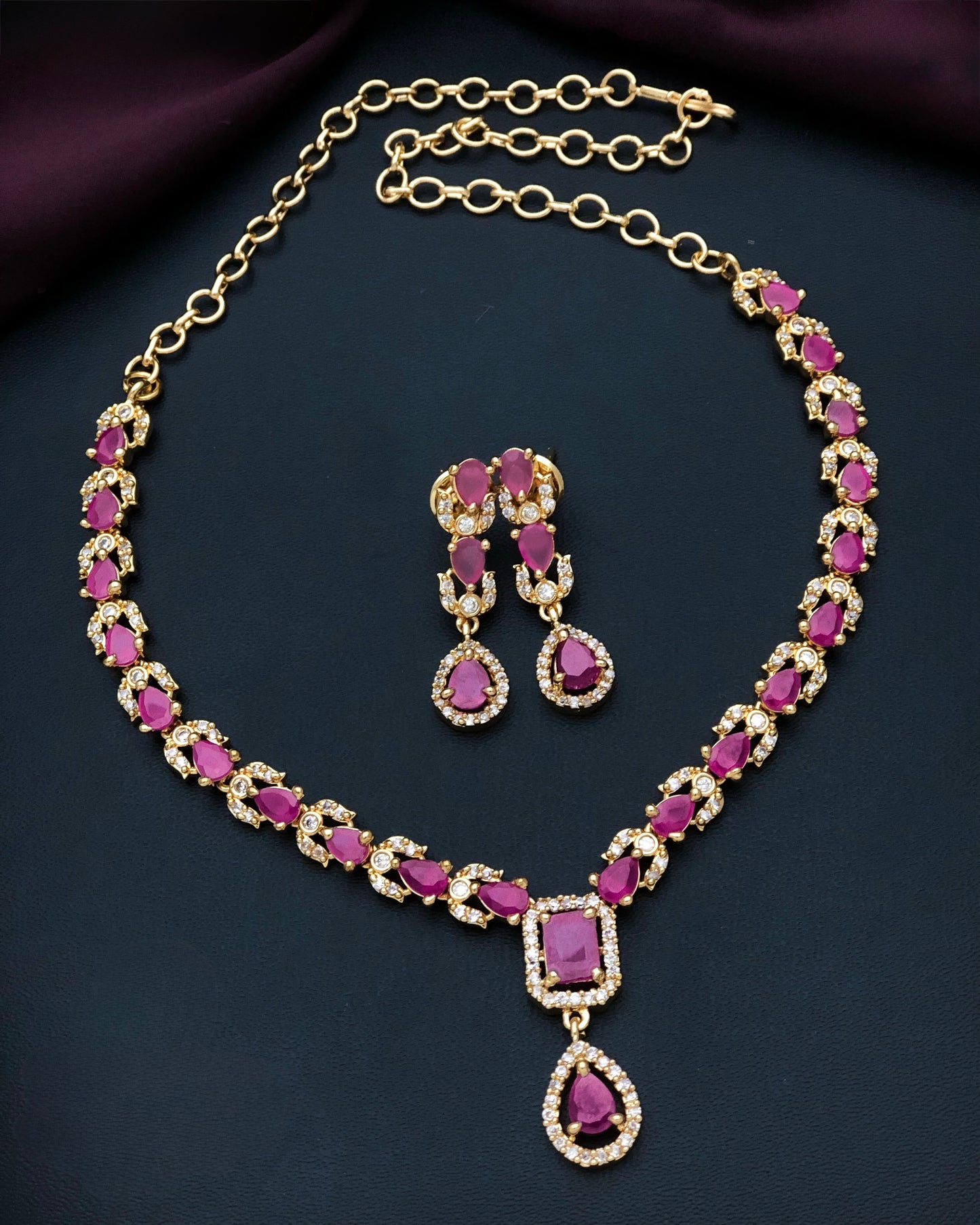 Gold plated American Diamond necklace set