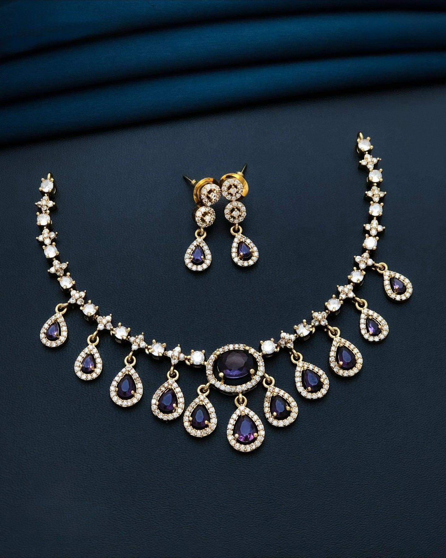 Gold plated American Diamond necklace set