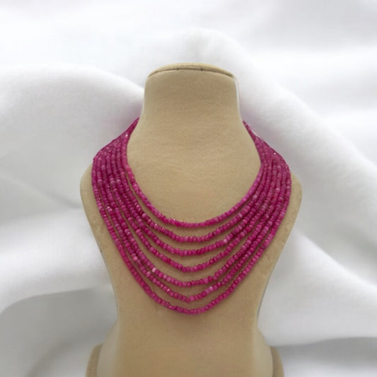 Seven layered dark pink/rani color necklace