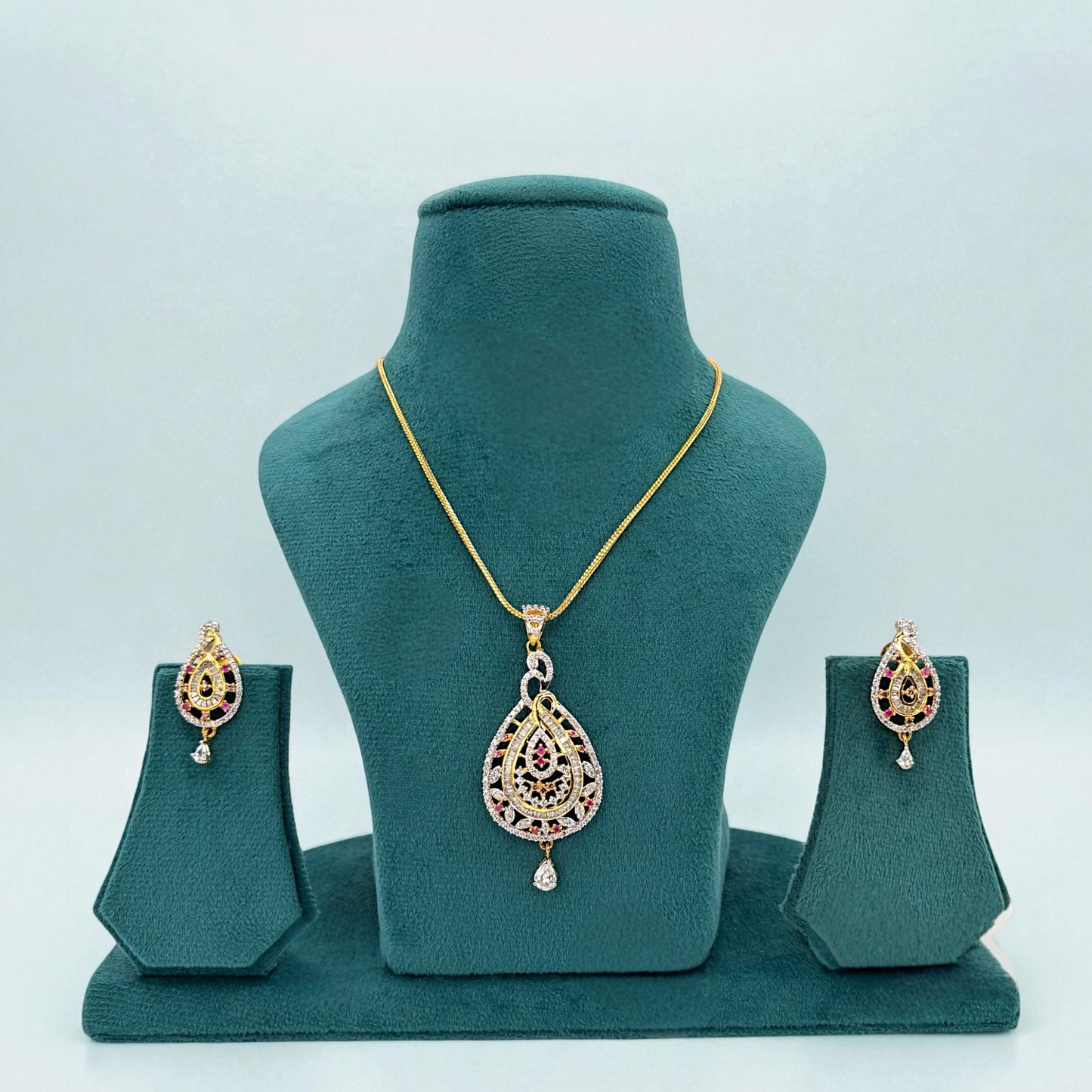 2tone Cz chain pendant set