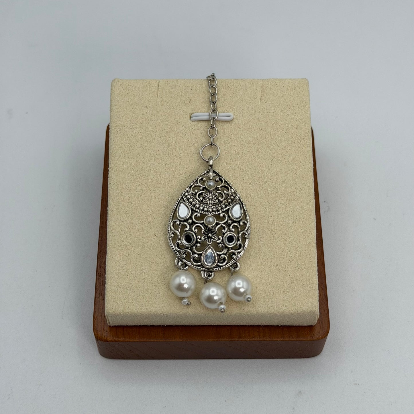 Silver mirror work mang tikka