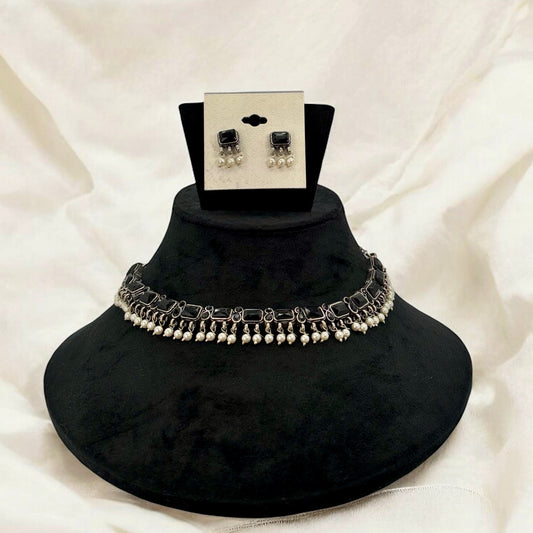 Black silver oxidized necklace set