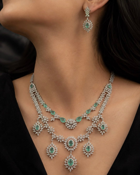 Silver plated American Diamond necklace set