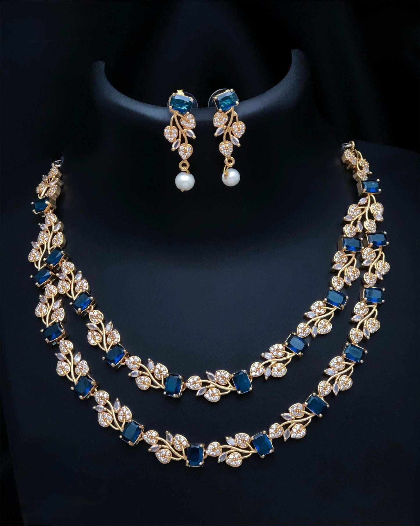 Gold plated 2layers American Diamond necklace sets