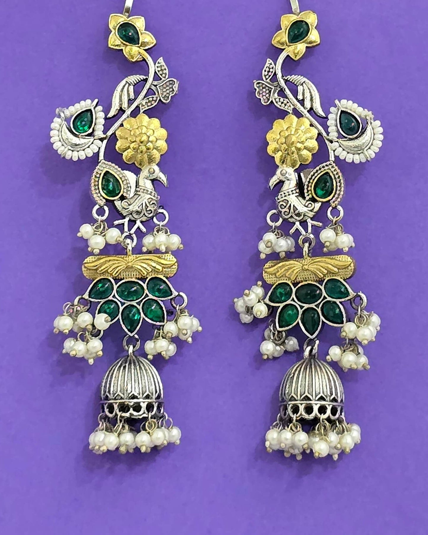 Silver oxidized jhumki with 2tone plating