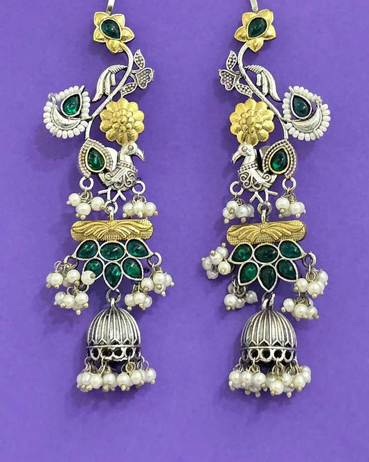 Silver oxidized jhumki with 2tone plating