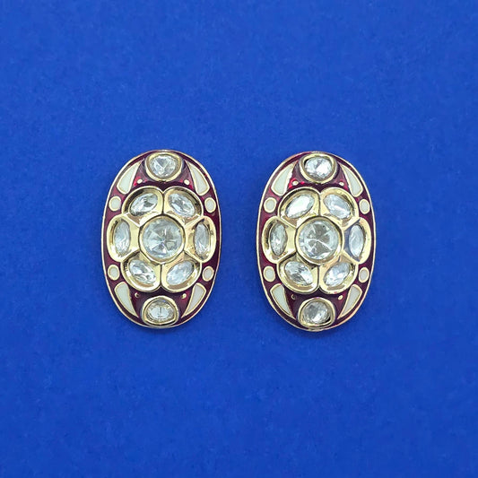 Gold plated kundan meenakari studs