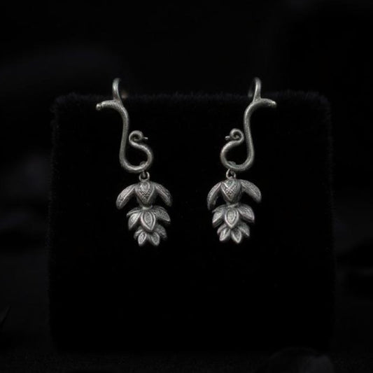 German silver jhumki with ear cuffs