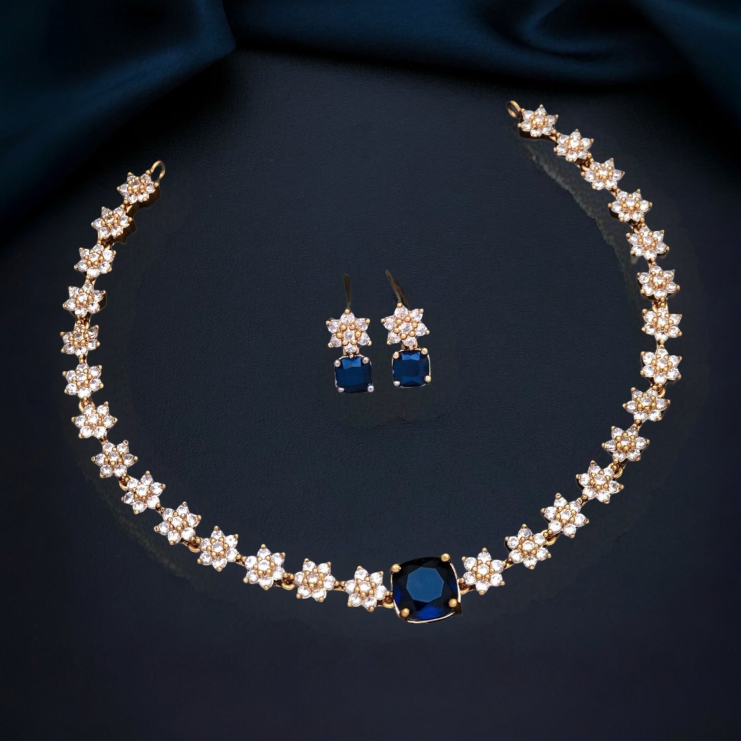 Matte gold American Diamond necklace set