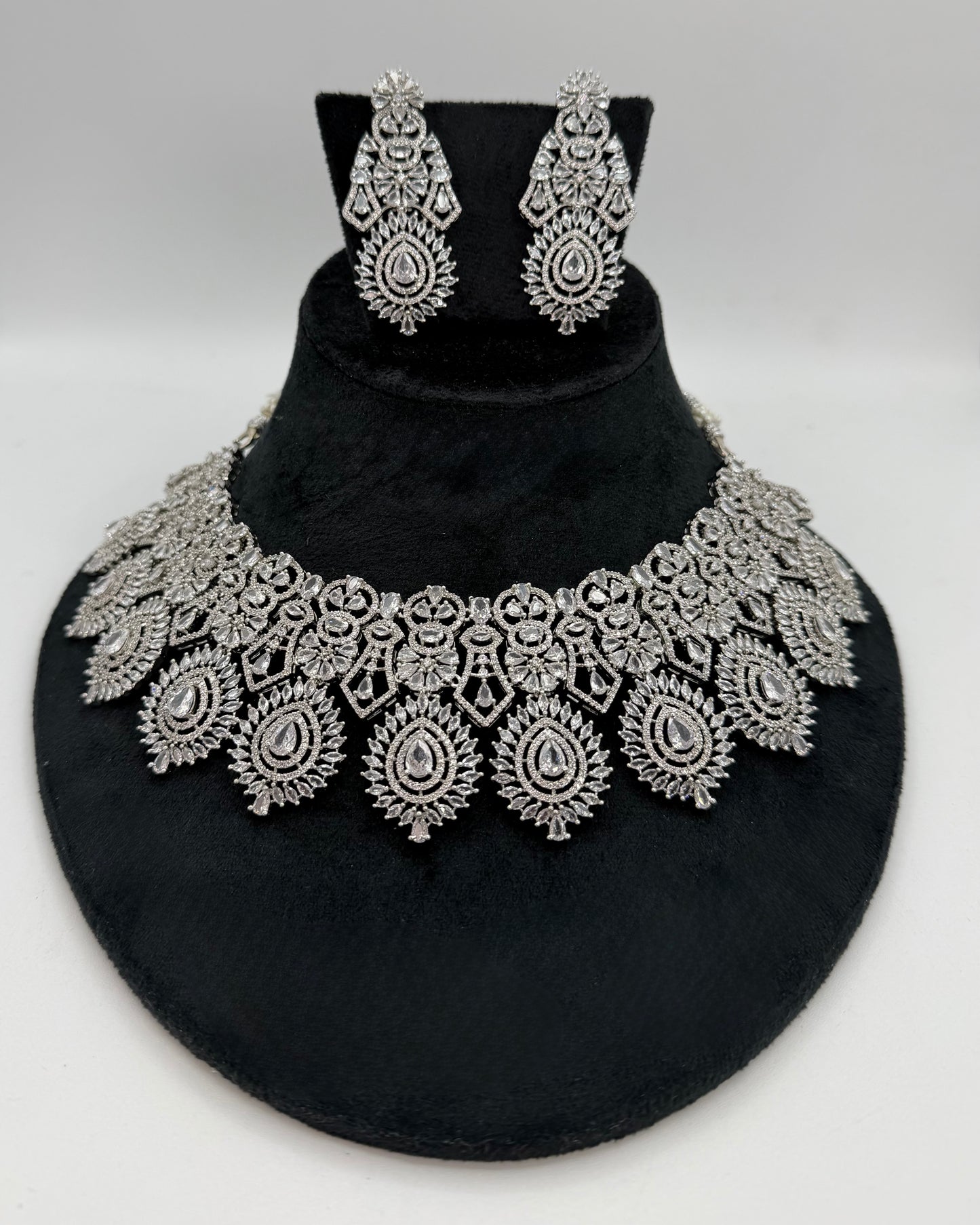 Silver plated American Diamond necklace set