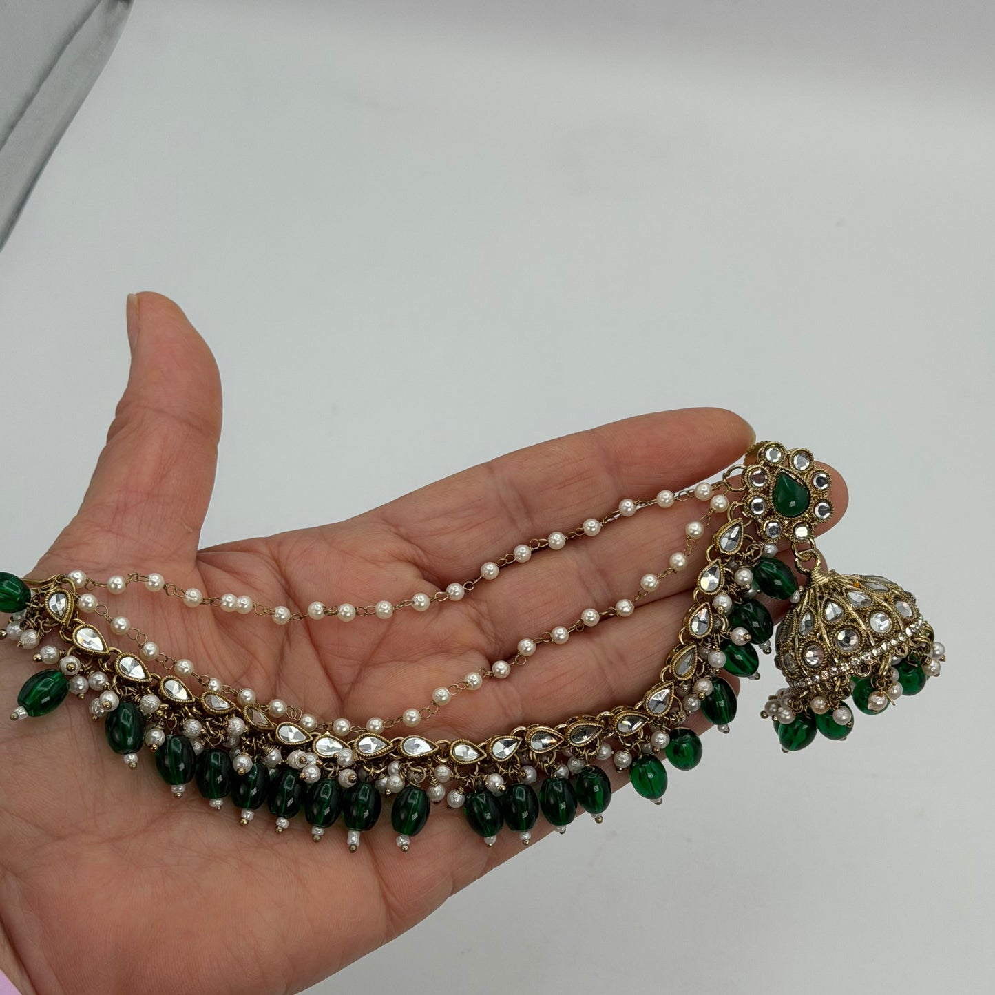 Victorian polish jhumki with ear chains