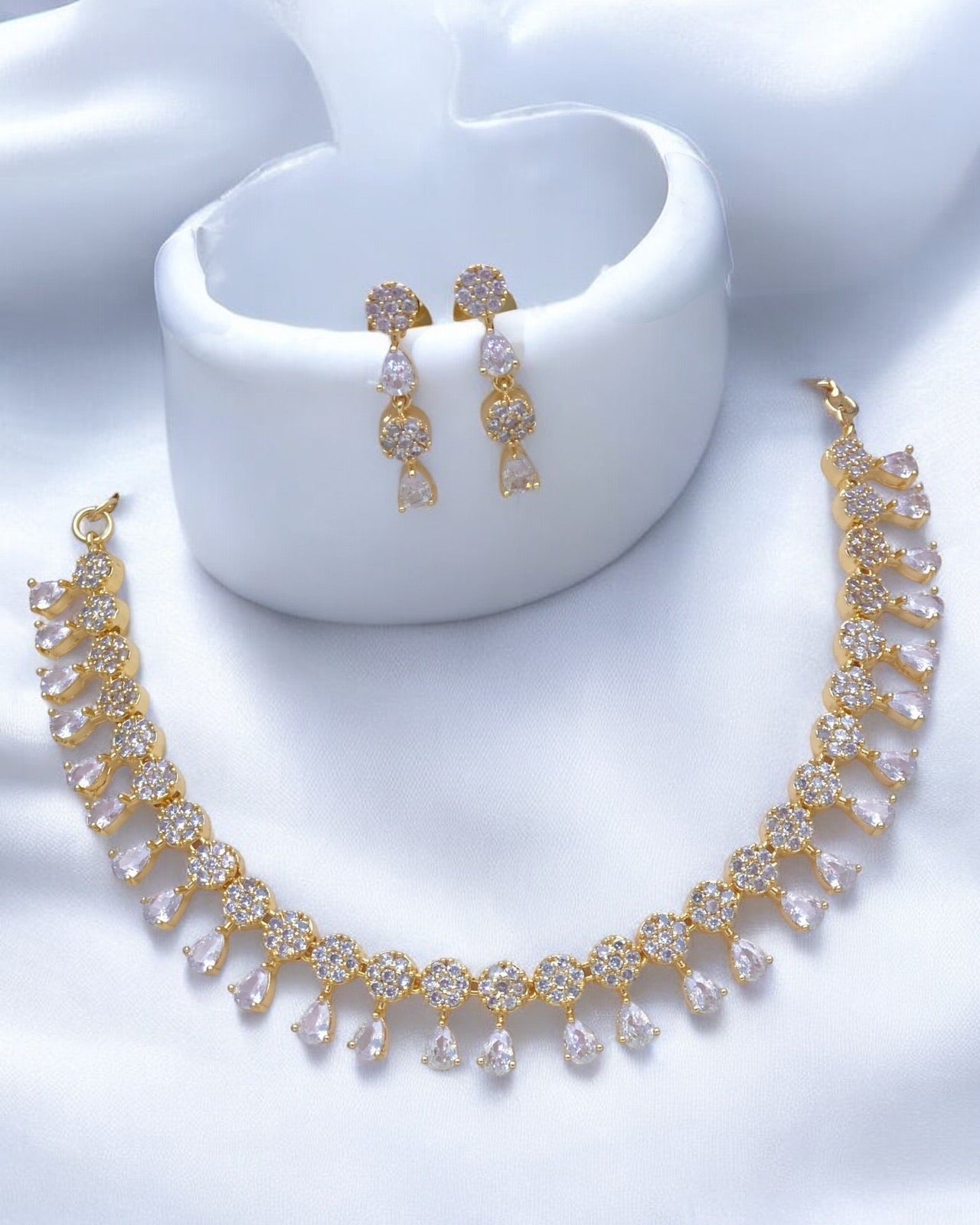 Gold plated American Diamond Necklace Set