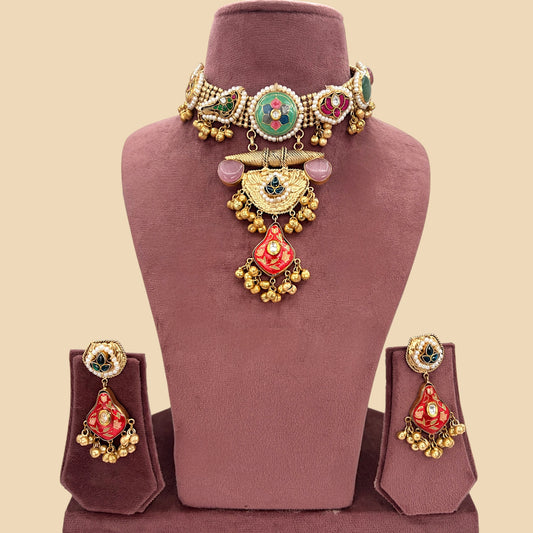 Gold plated pachi kundan fusion choker set