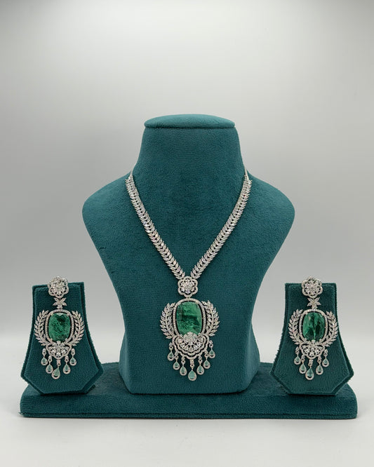 Silver plated American Diamond necklace set