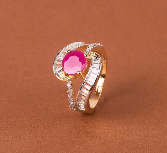 Cz adjustable ring with 2tone plating