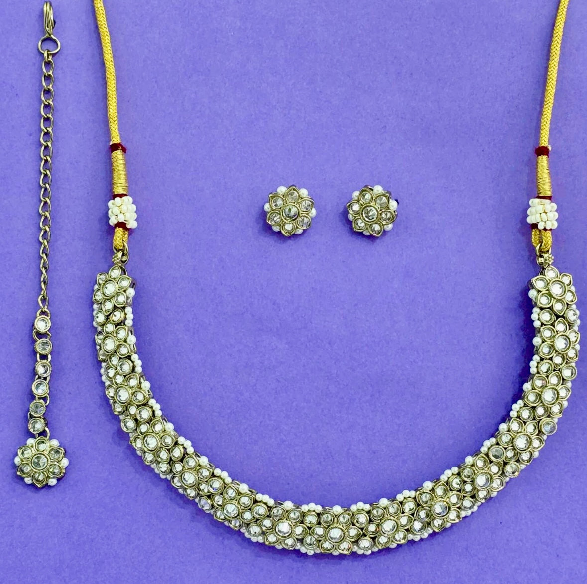 Classic polki necklace set with mehdi plating