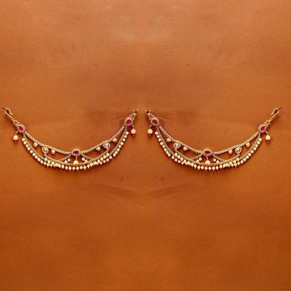 Gold plated moti ear chain