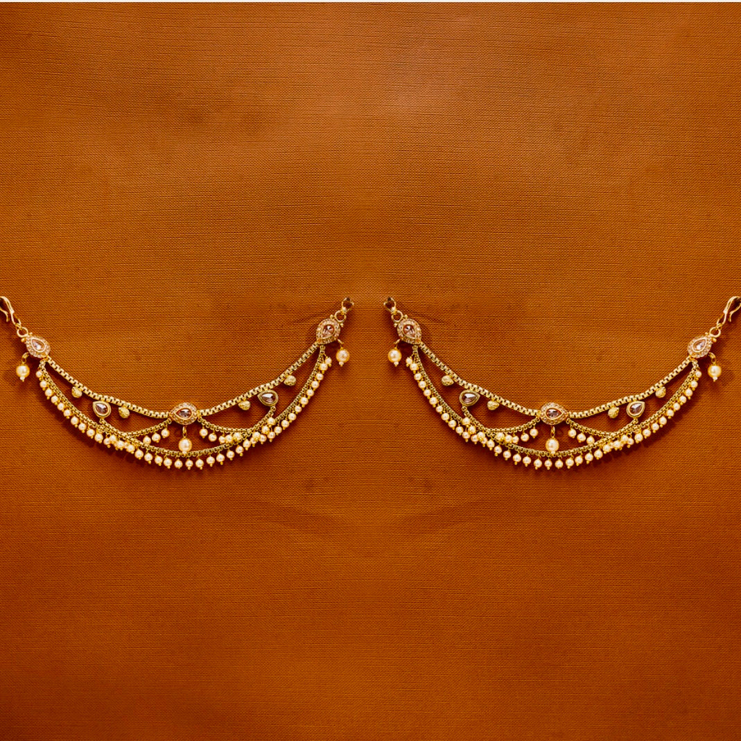 Gold plated polki ear chain