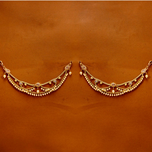 Gold plated polki ear chain