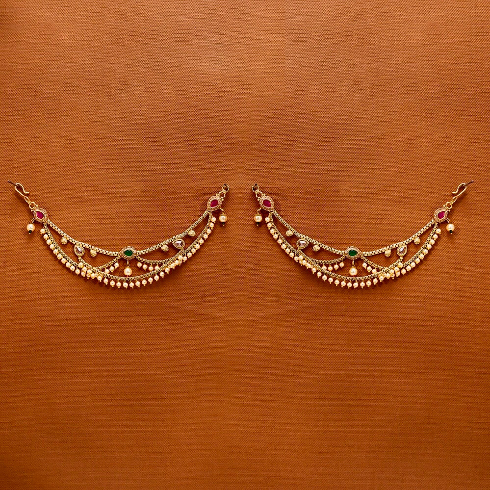 Gold plated moti ear chain