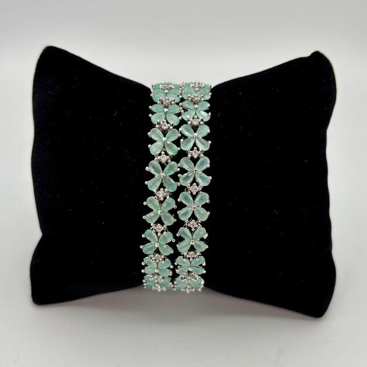 Mint green silver AD bangles