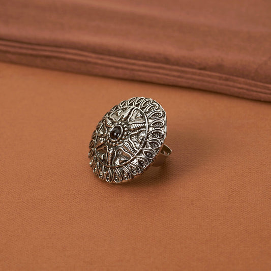 Silver oxidized adjustable ring