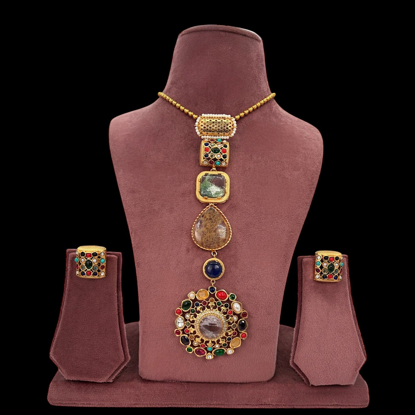 Gold plated statement tie necklace set