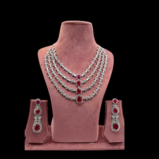 Four layer AD necklace set with ruby stones