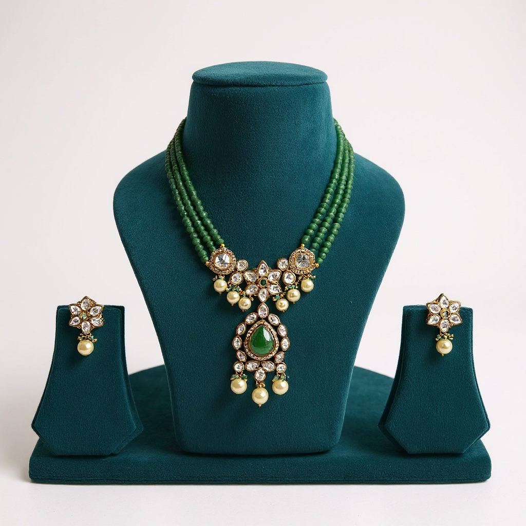 Gold plated kundan necklace set