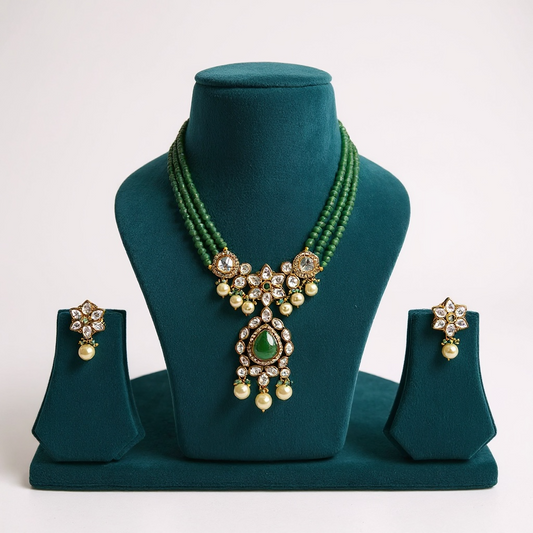 Gold plated kundan necklace set