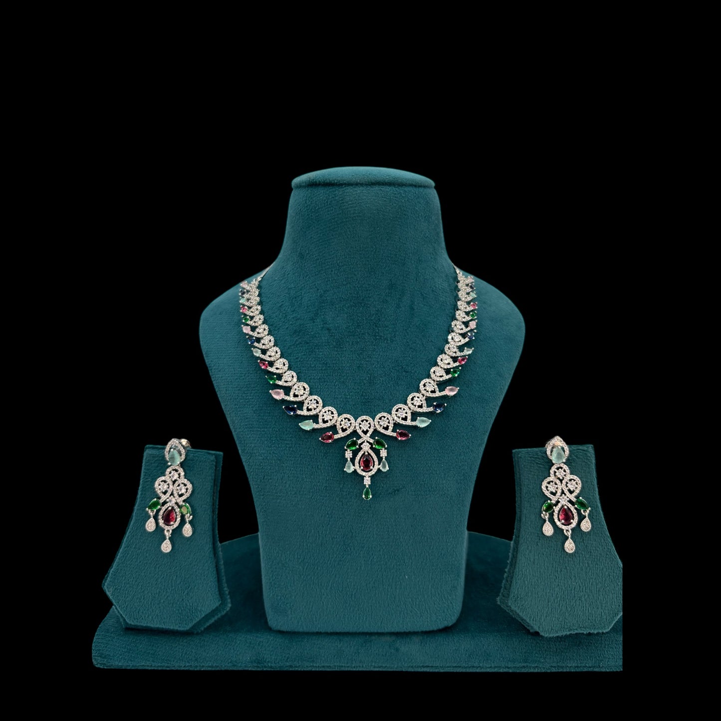 Multi colour American Diamond necklace set with earrings