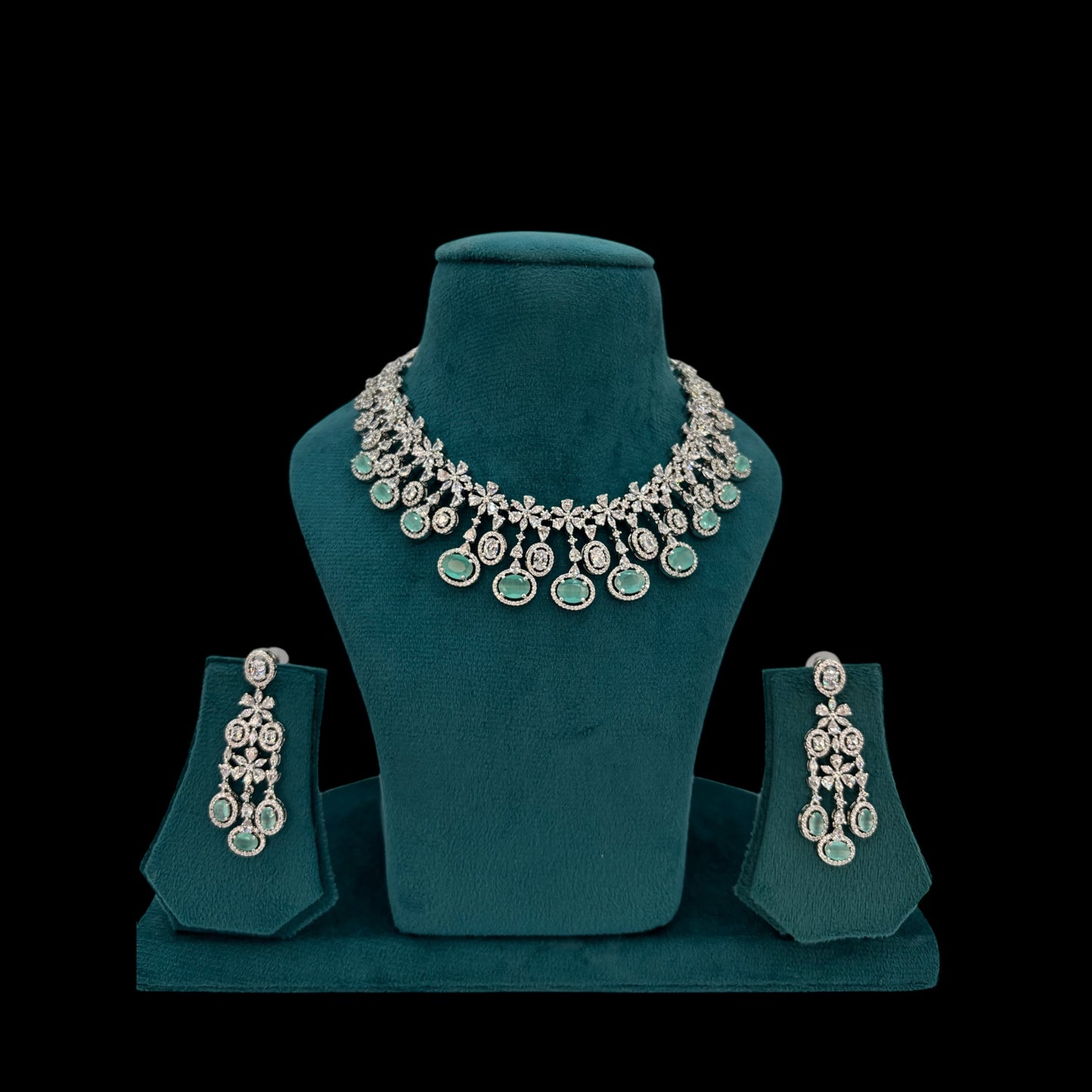 Pastel green American Diamond necklace set