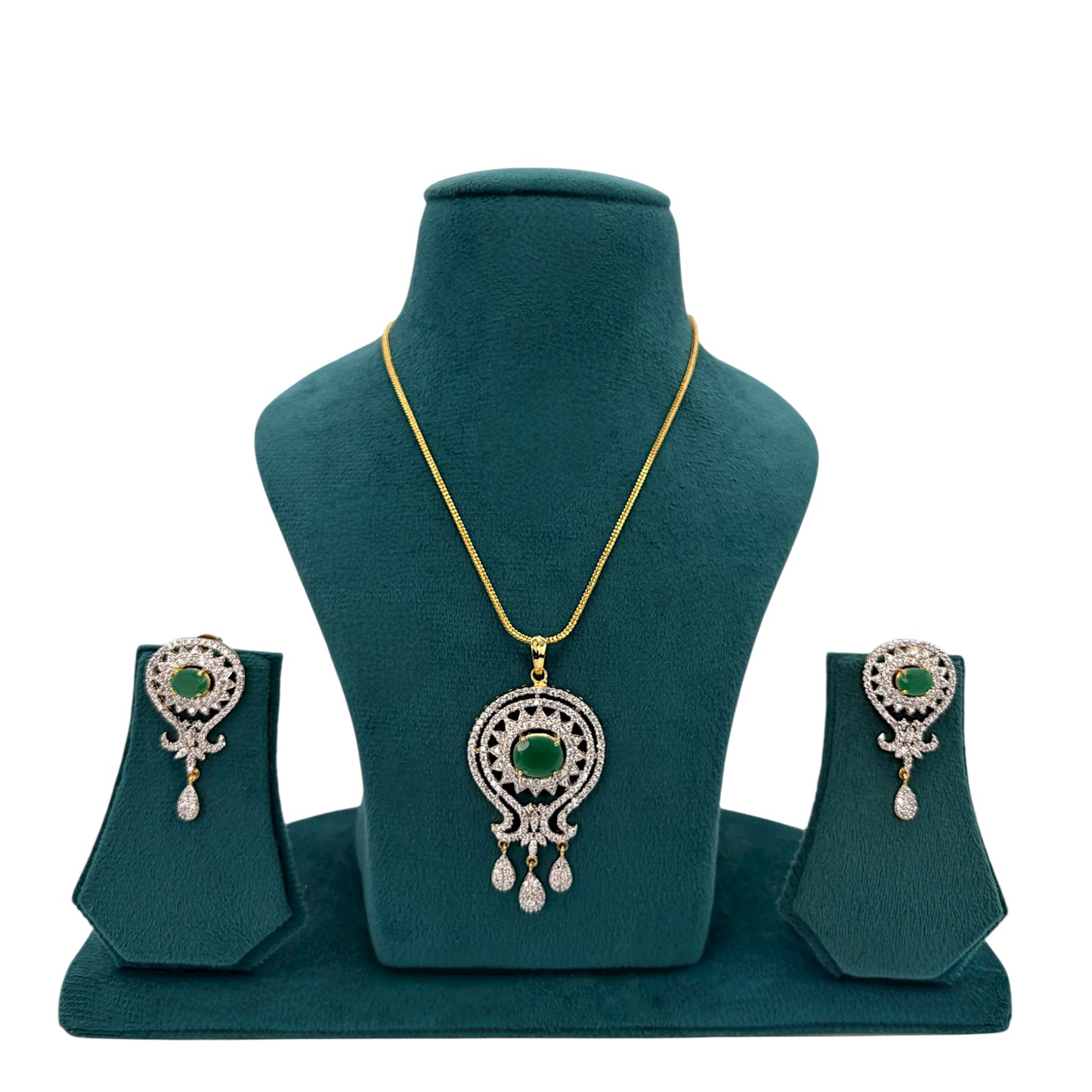 2tone emerald green with chain pendant set