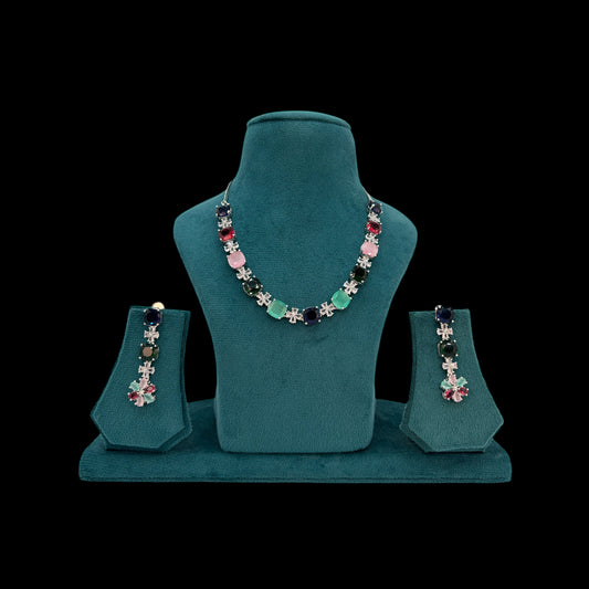 Multi coloured American Diamond necklace set