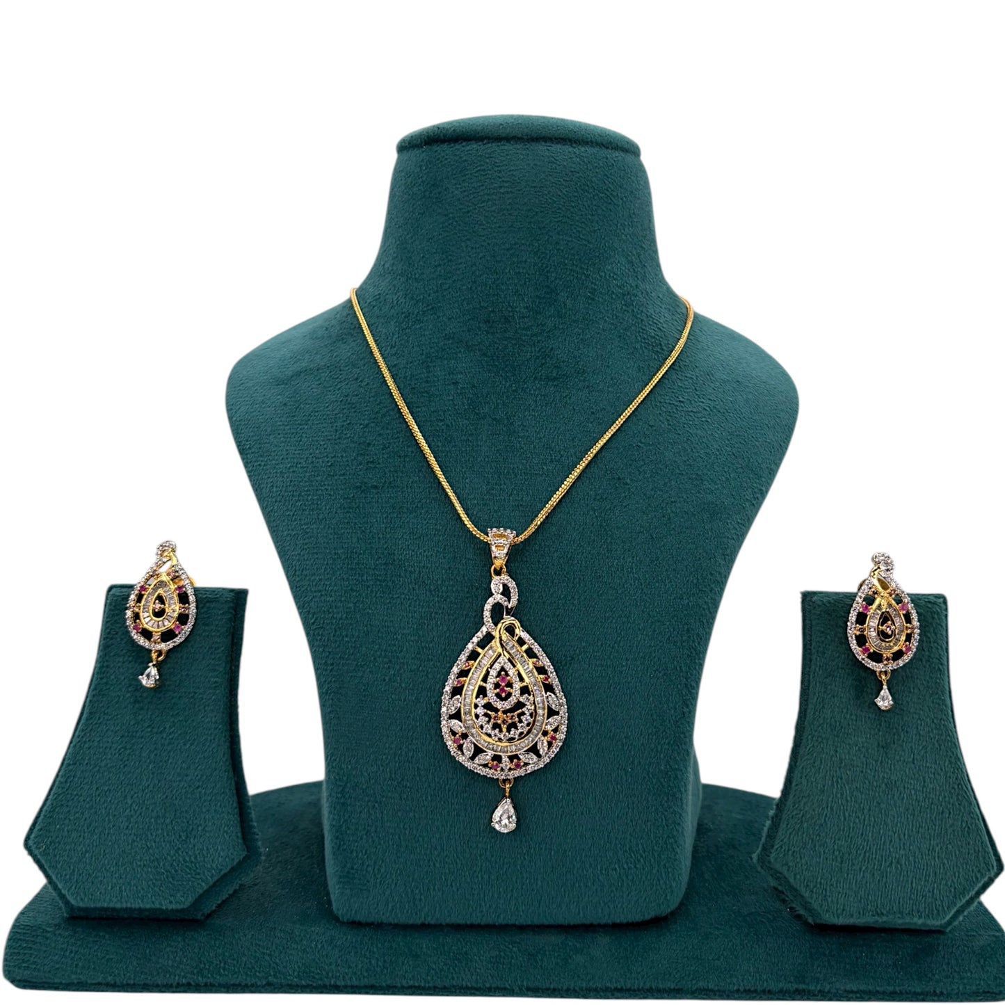 2tone Cz chain pendant set