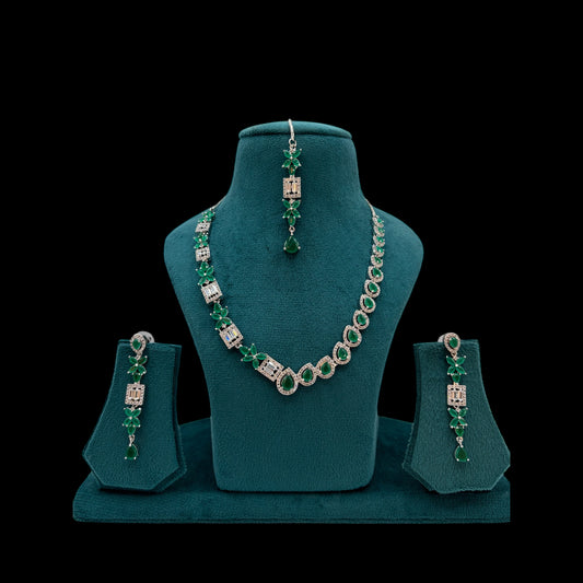 Green American Diamond necklace set