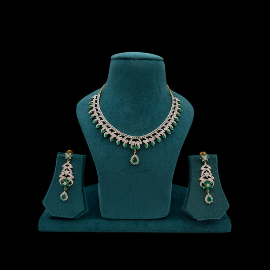 Gold plated emerald green AD necklace set