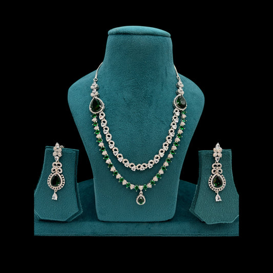 Two layer silver American Diamond necklace set