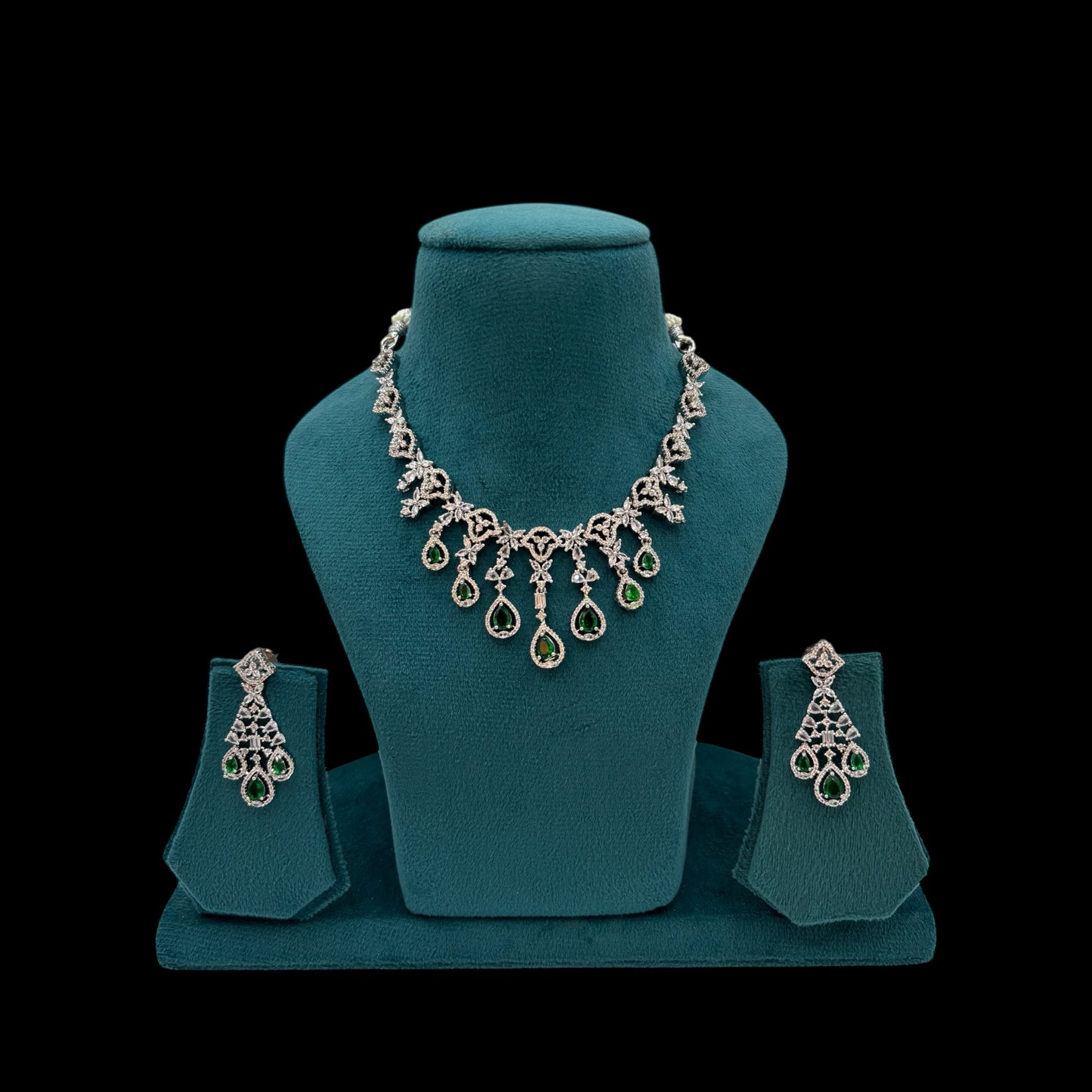 Emerald green American Diamond necklace set with earrings