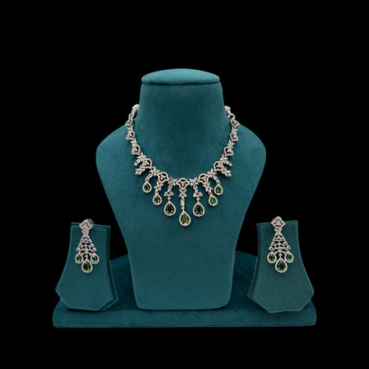 Emerald green American Diamond necklace set with earrings