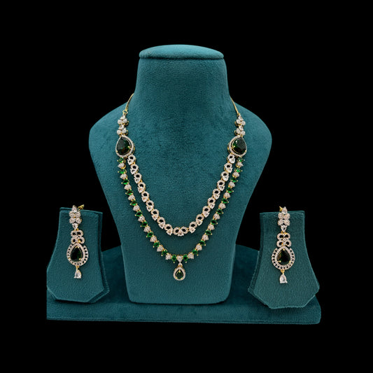 Gold plated green American Diamond necklace set